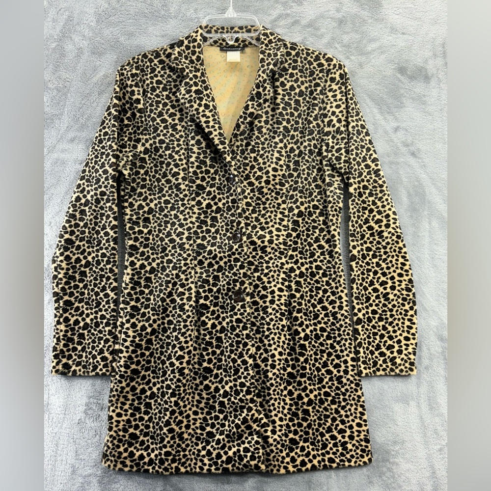 VTG Entrancy Leopard Button Shirt Teddy Jacket Lightweight USA Small Y2K 80s 90s